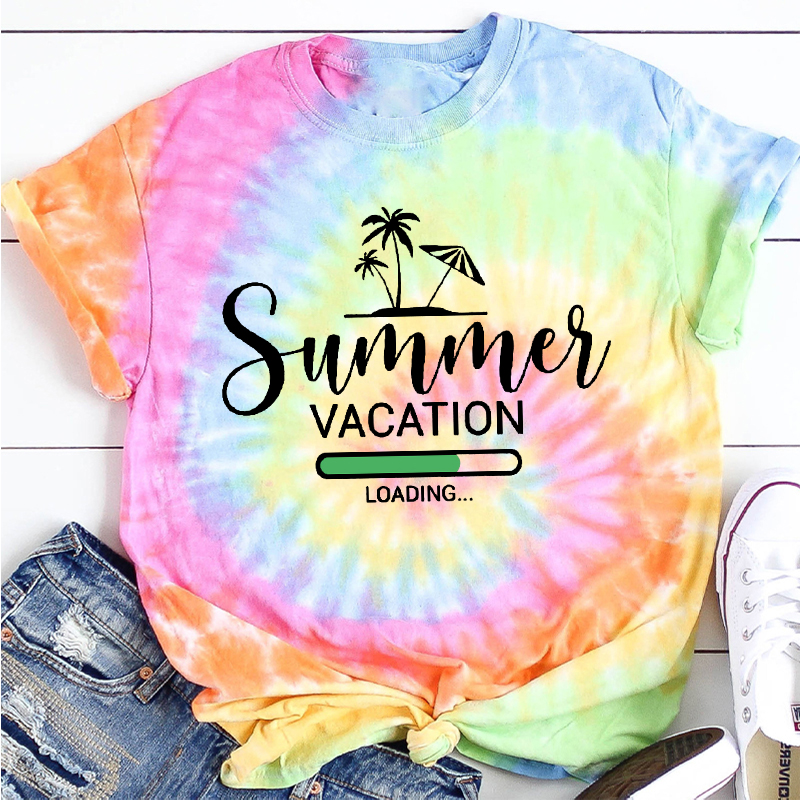 Summer Vacation Loading Teacher Tie-dye T-Shirt