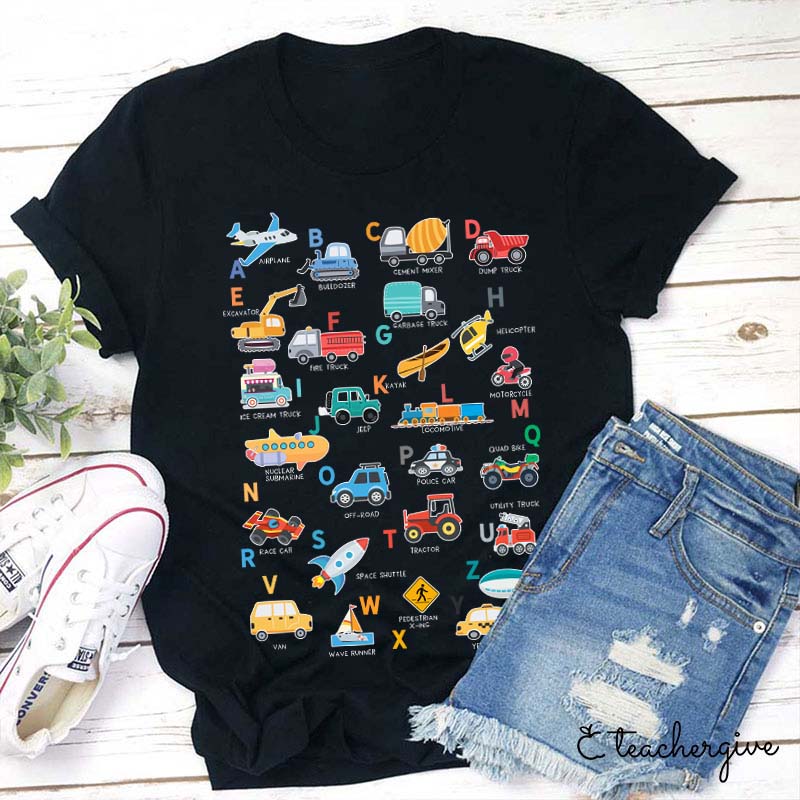 Alphabet Cartoon Word List Teacher T-Shirt Teacher T-Shirt