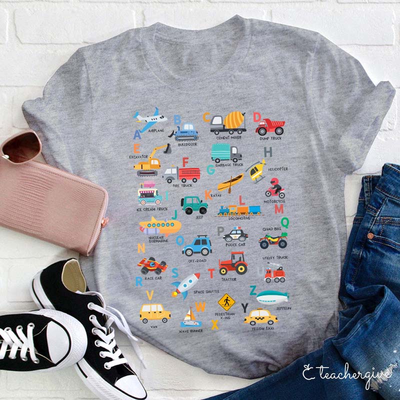 Alphabet Cartoon Word List Teacher T-Shirt Teacher T-Shirt