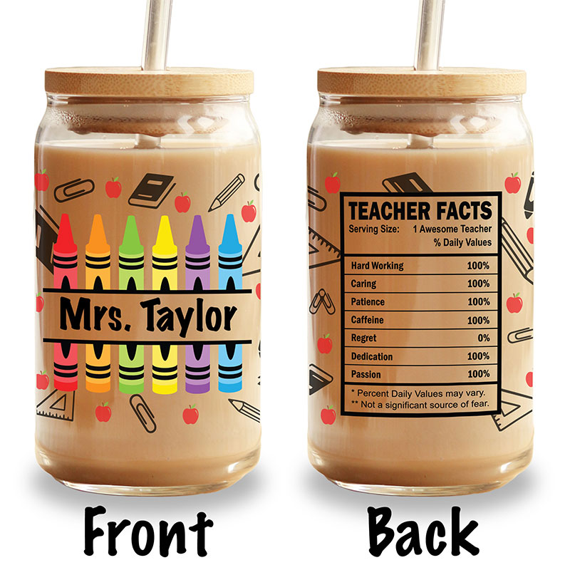 Personalized Teacher Name Teacher Facts Teacher Glass Can Tumbler