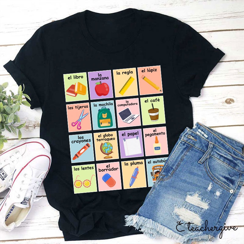 Spanish Picture Correspondence List Teacher T-Shirt