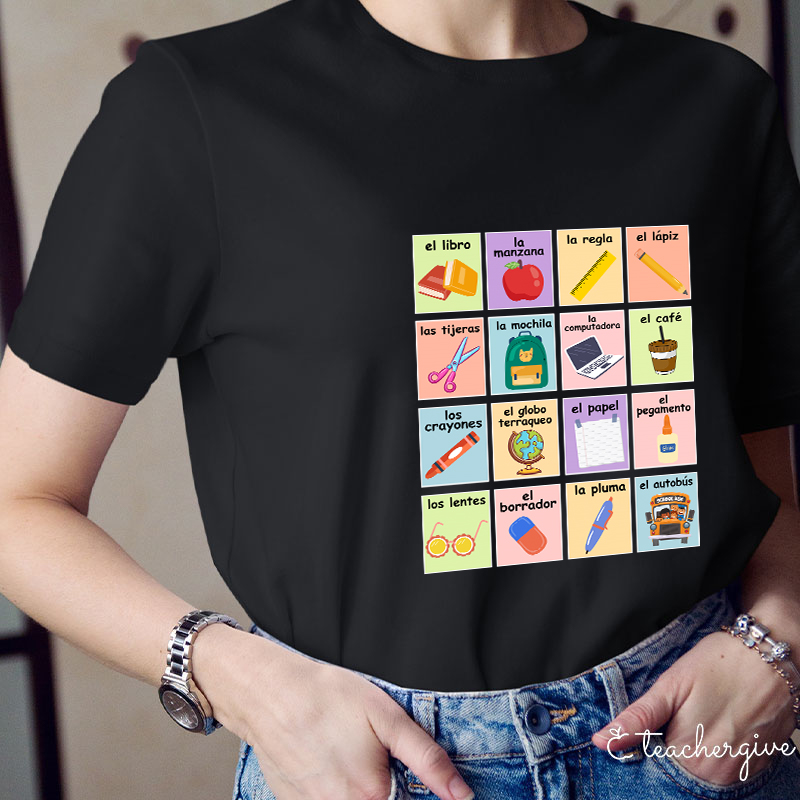 Spanish Picture Correspondence List Teacher T-Shirt