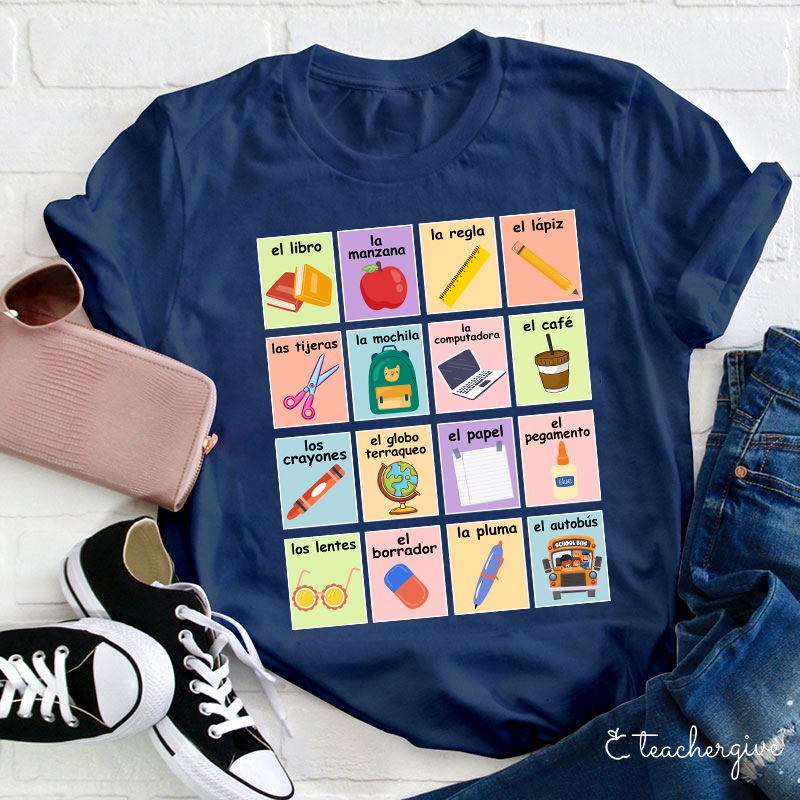 Spanish Picture Correspondence List Teacher T-Shirt
