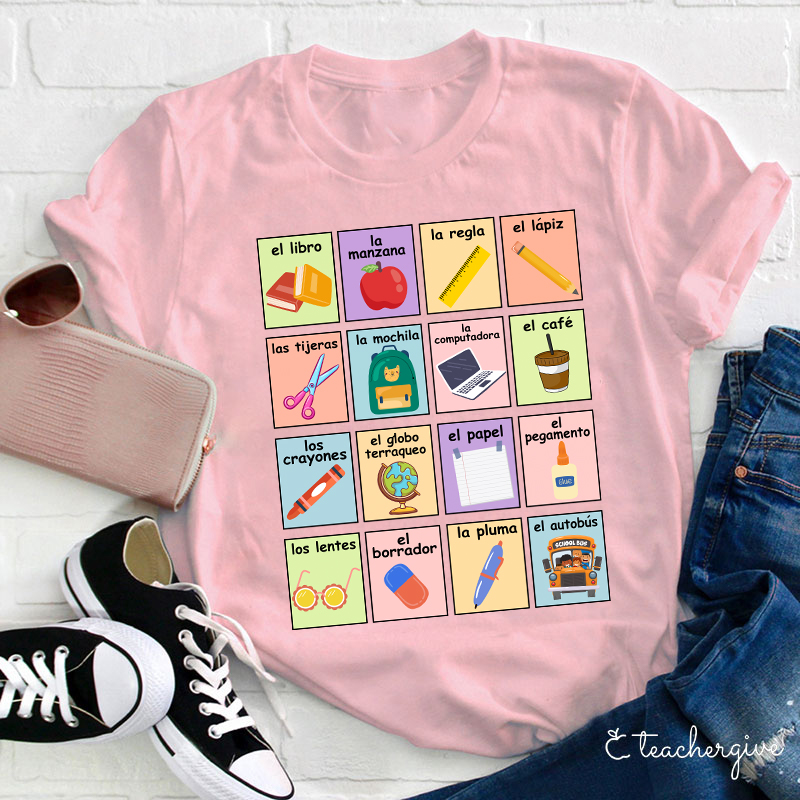 Spanish Picture Correspondence List Teacher T-Shirt