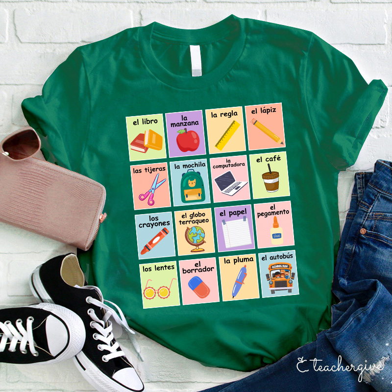 Spanish Picture Correspondence List Teacher T-Shirt