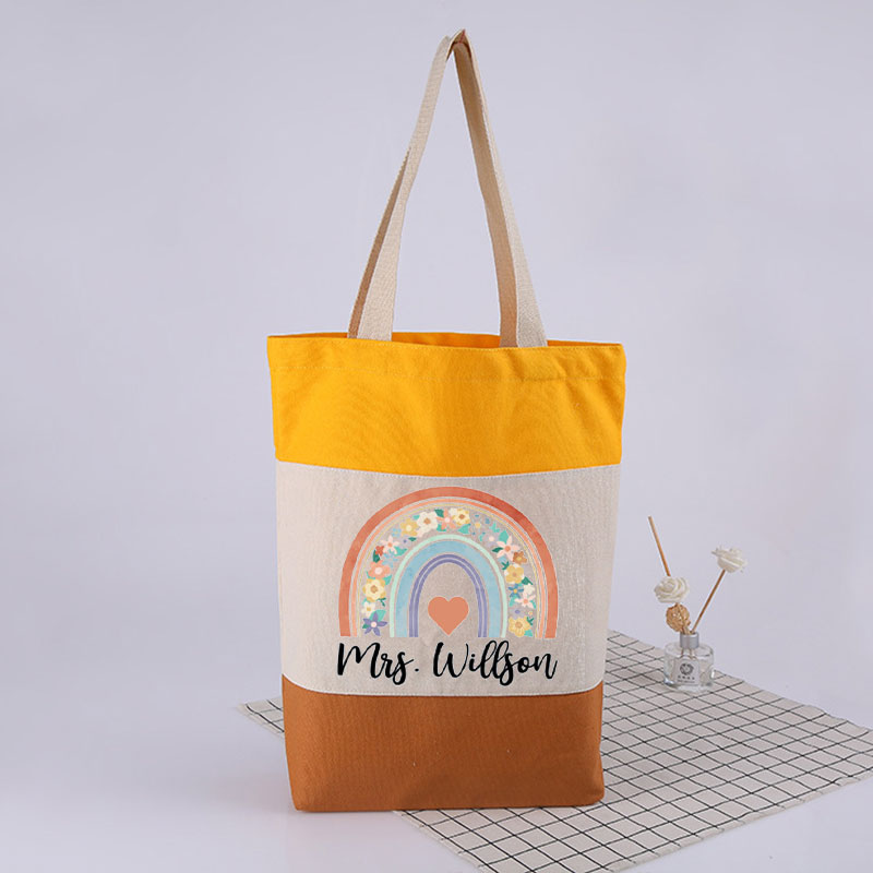 Personalized Flower Rainbow Teacher Tote Bag