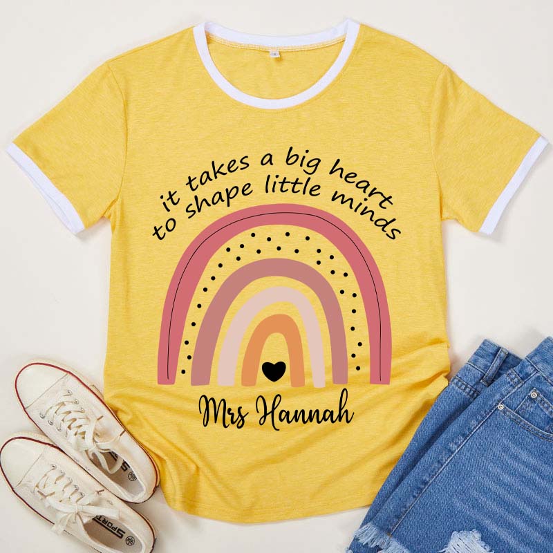 Personalized It Takes A Big Heart To Shape Little Minds Teacher Piping  T-Shirt