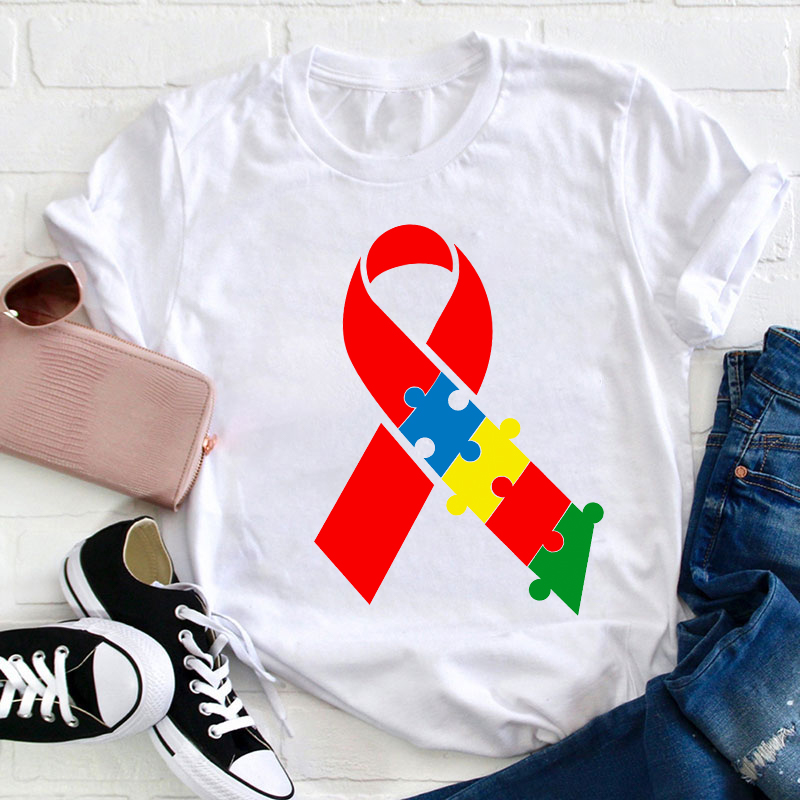 Autism Puzzle Ribbon Teacher T-Shirt