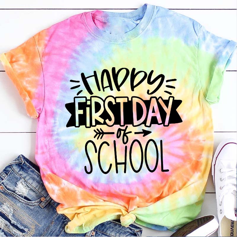 Full Of Vitality Happy First Day Teacher Tie-dye T-Shirt