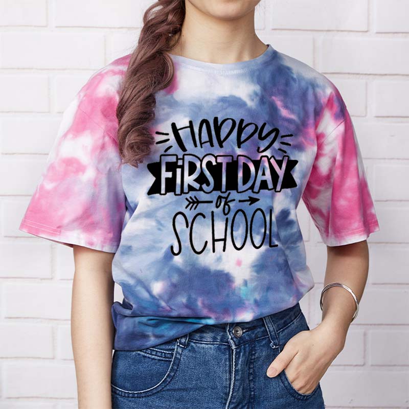 Full Of Vitality Happy First Day Teacher Tie-dye T-Shirt