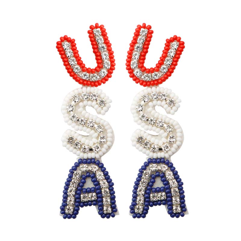 USA Independence Day Rice Bead Earrings