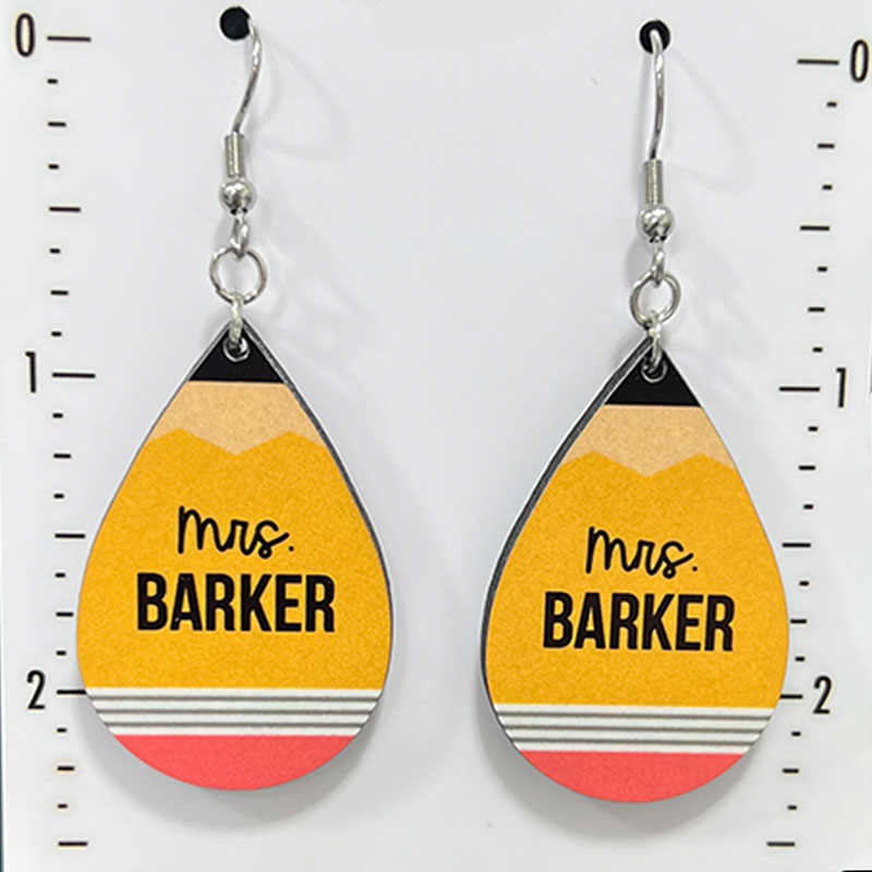 Personalized Name Yellow Pencil Drop Wooden Earrings