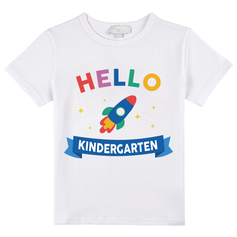 Personalized Hello Kindergarten Cartoon Rocket Teacher Kids T-Shirt