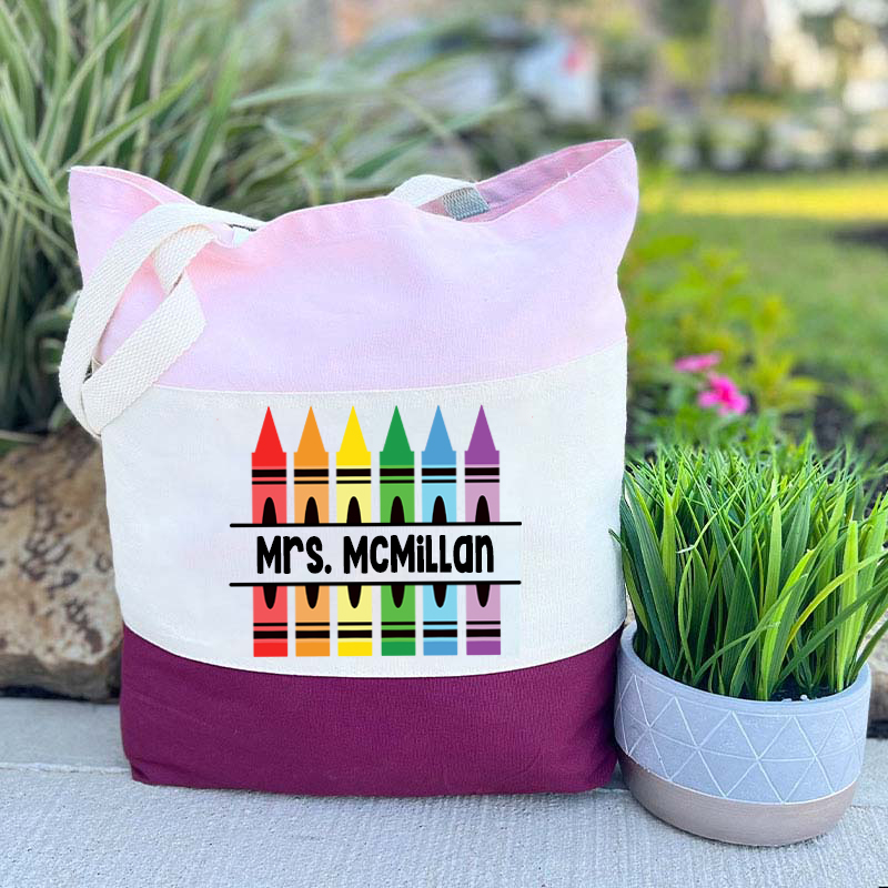 Personalized Pencil Crayon Teacher Name Cotton Tote Bag