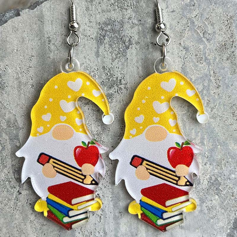 Cartoon Man Apple Pencil Book Teacher Acrylic Earrings
