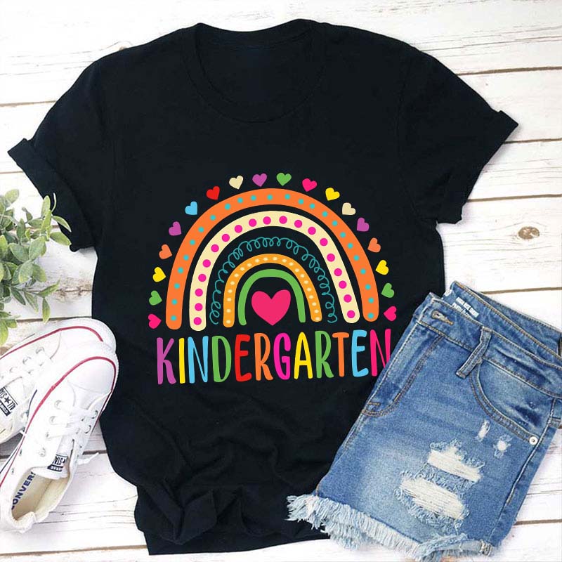 Personalized Colorful Heart Rainbow Teacher T-Shirt