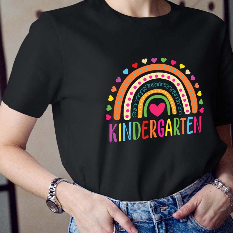 Personalized Colorful Heart Rainbow Teacher T-Shirt