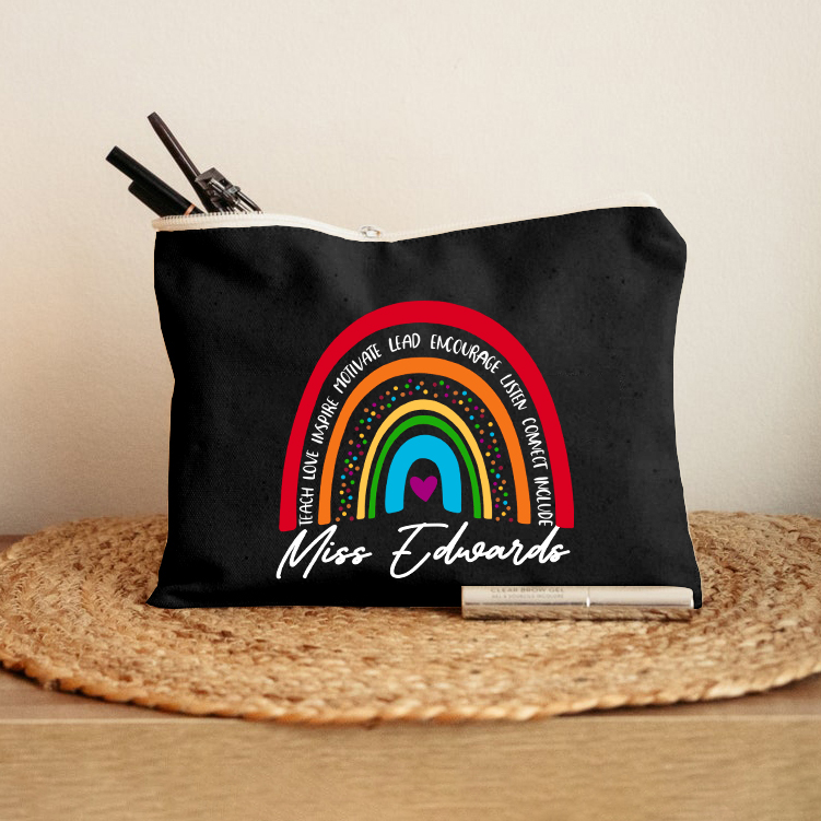 Personalized Red Rainbow Teacher's Ability Teacher Makeup Bag