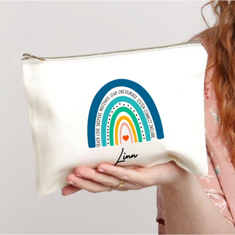 Personalized Teach Love Inspire Motivate Lead Encourage Listen Connect Include Teacher Makeup Bag