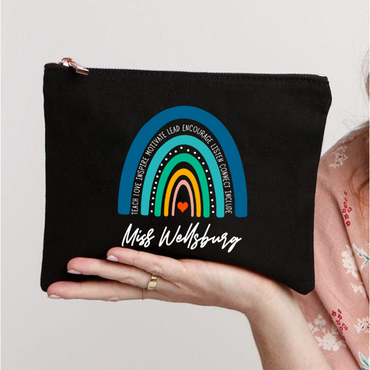 Personalized Teach Love Inspire Motivate Lead Encourage Listen Connect Include Teacher Makeup Bag
