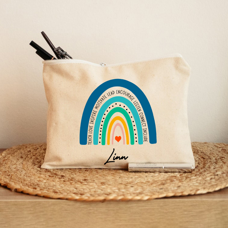 Personalized Teach Love Inspire Motivate Lead Encourage Listen Connect Include Teacher Makeup Bag