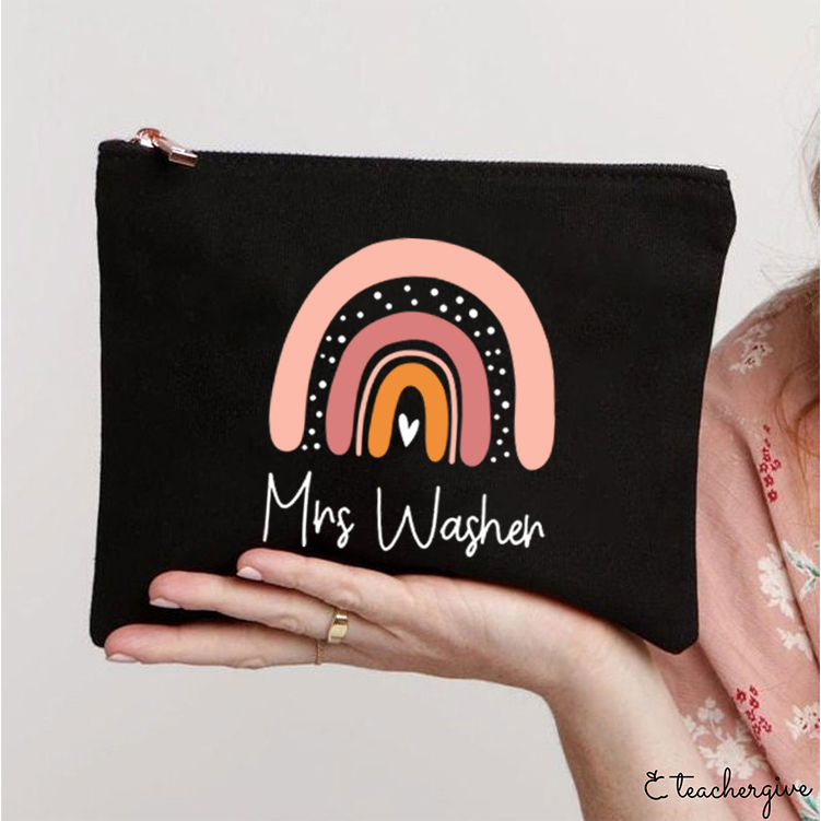 Personalized Pink Rainbow Teacher Makeup Bag