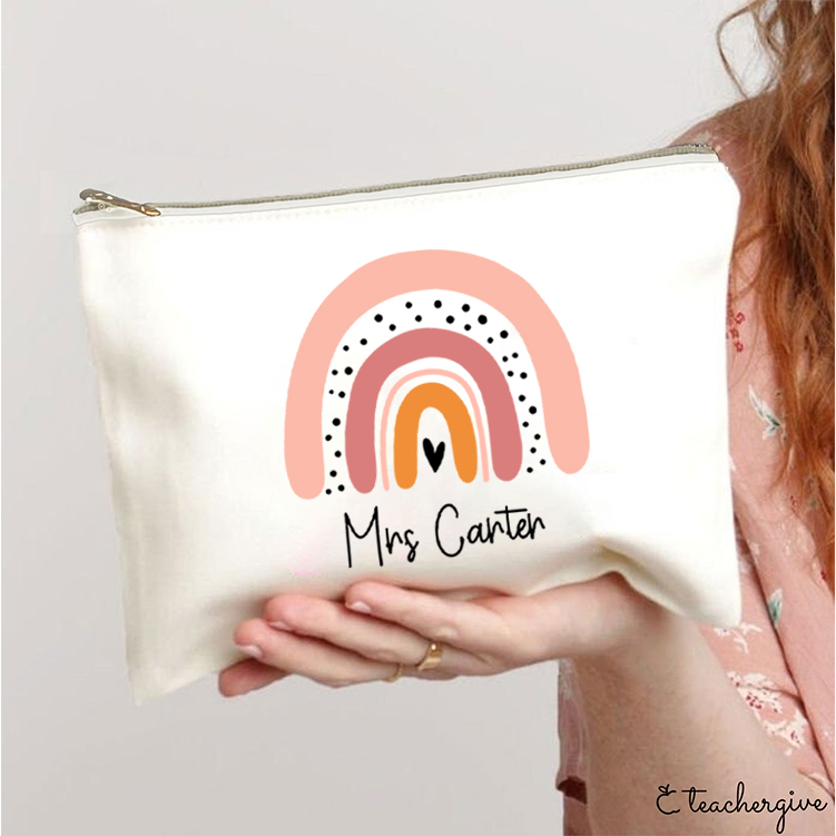 Personalized Pink Rainbow Teacher Makeup Bag