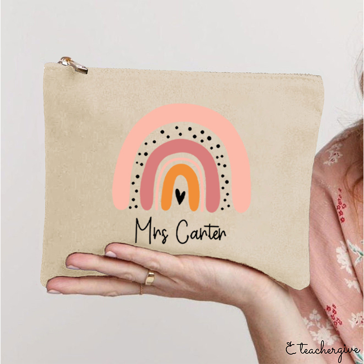 Personalized Pink Rainbow Teacher Makeup Bag