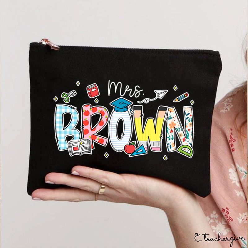 Personalized Name Cartoon Stationery Teacher Makeup Bag