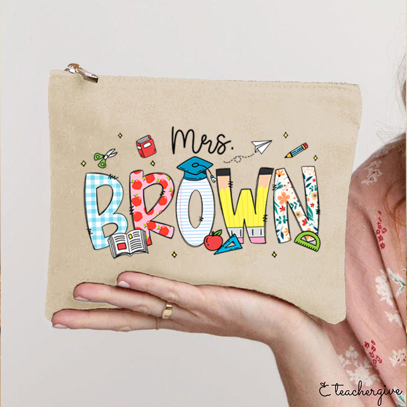 Personalized Name Cartoon Stationery Teacher Makeup Bag