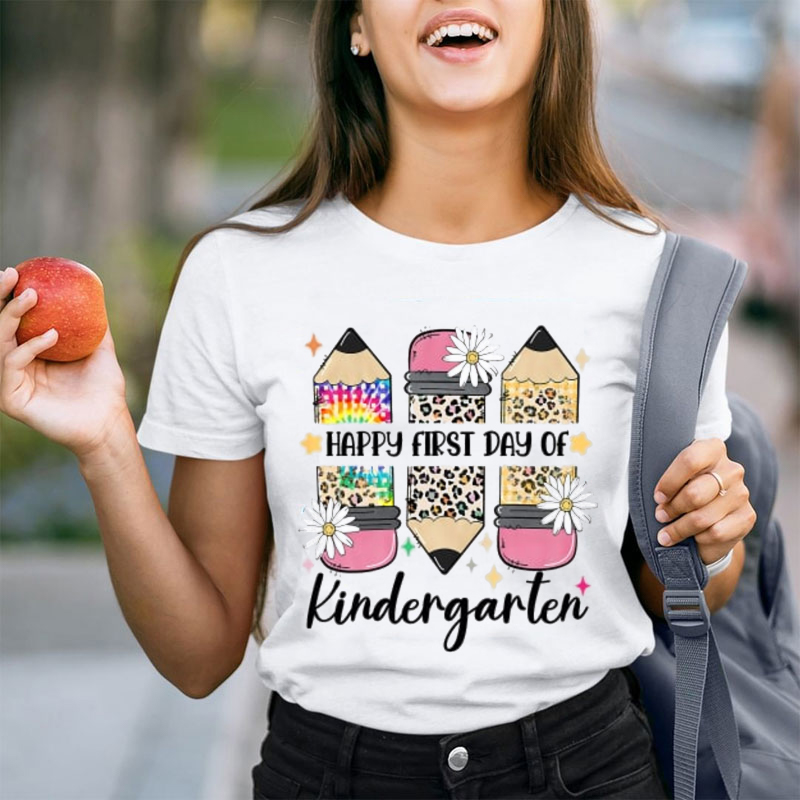 Personalized Grade Happy First Of Flower Pencil Teacher T-Shirt