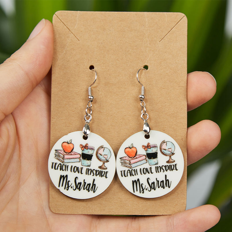 Personalized Name Teach Love Inspire Wooden Earrings