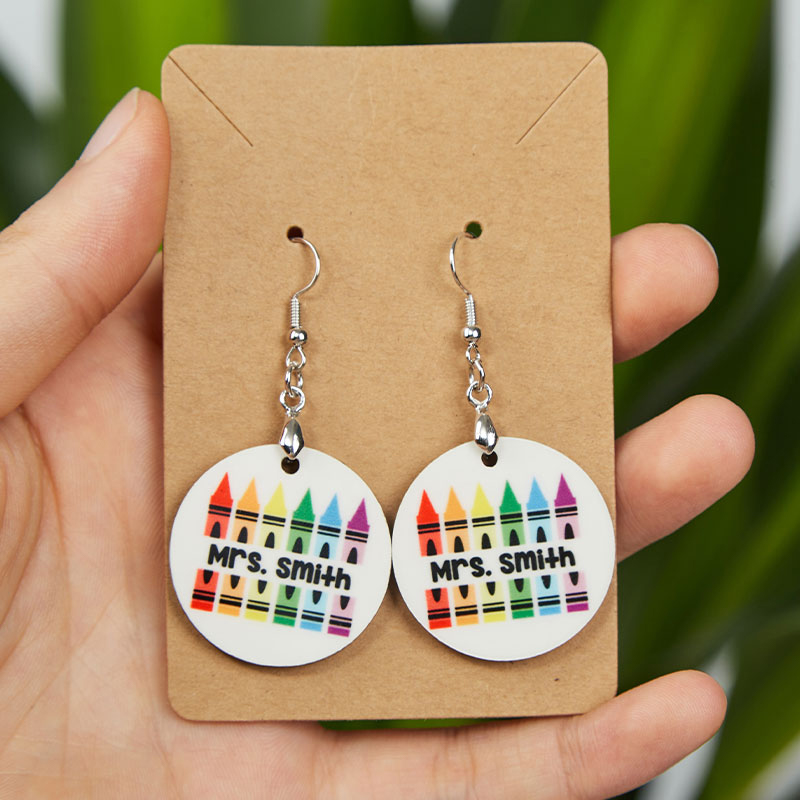 Personalized Name Colorful Crayons Wooden Earrings