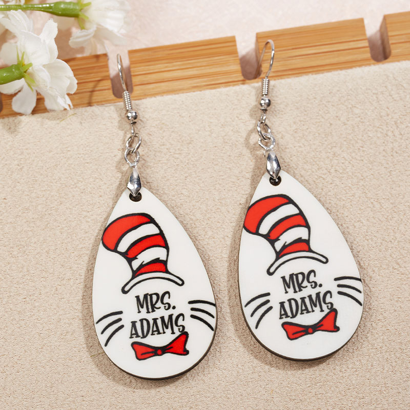 Personalized Name The Cat In The Hat Drop Wooden Earrings