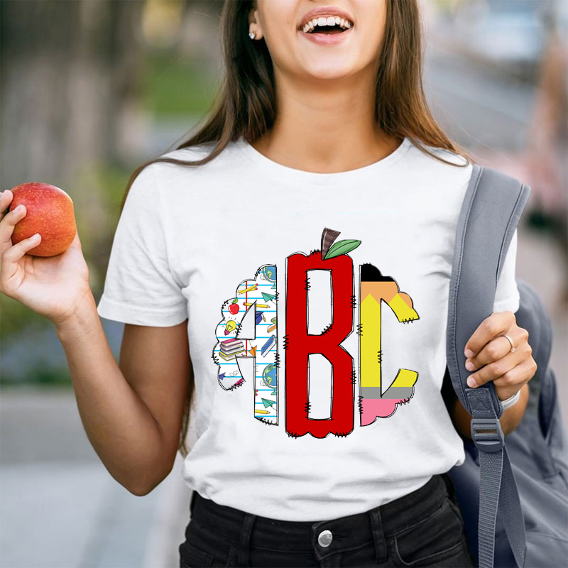 Personalized Apple Pencil Ruler Teacher T-Shirt