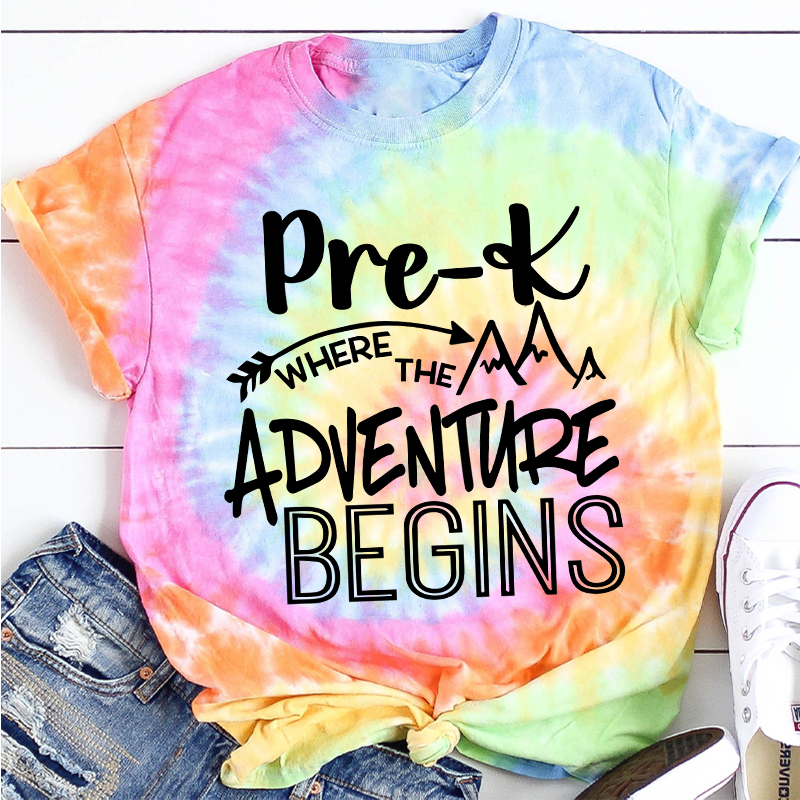 Personalized  Grade Where The Adventure Begins Teacher Tie-dye T-Shirt