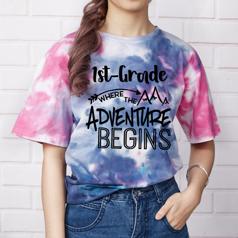 Personalized  Grade Where The Adventure Begins Teacher Tie-dye T-Shirt