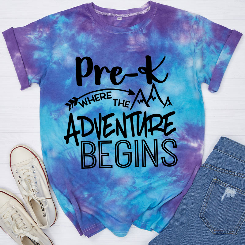 Personalized  Grade Where The Adventure Begins Teacher Tie-dye T-Shirt