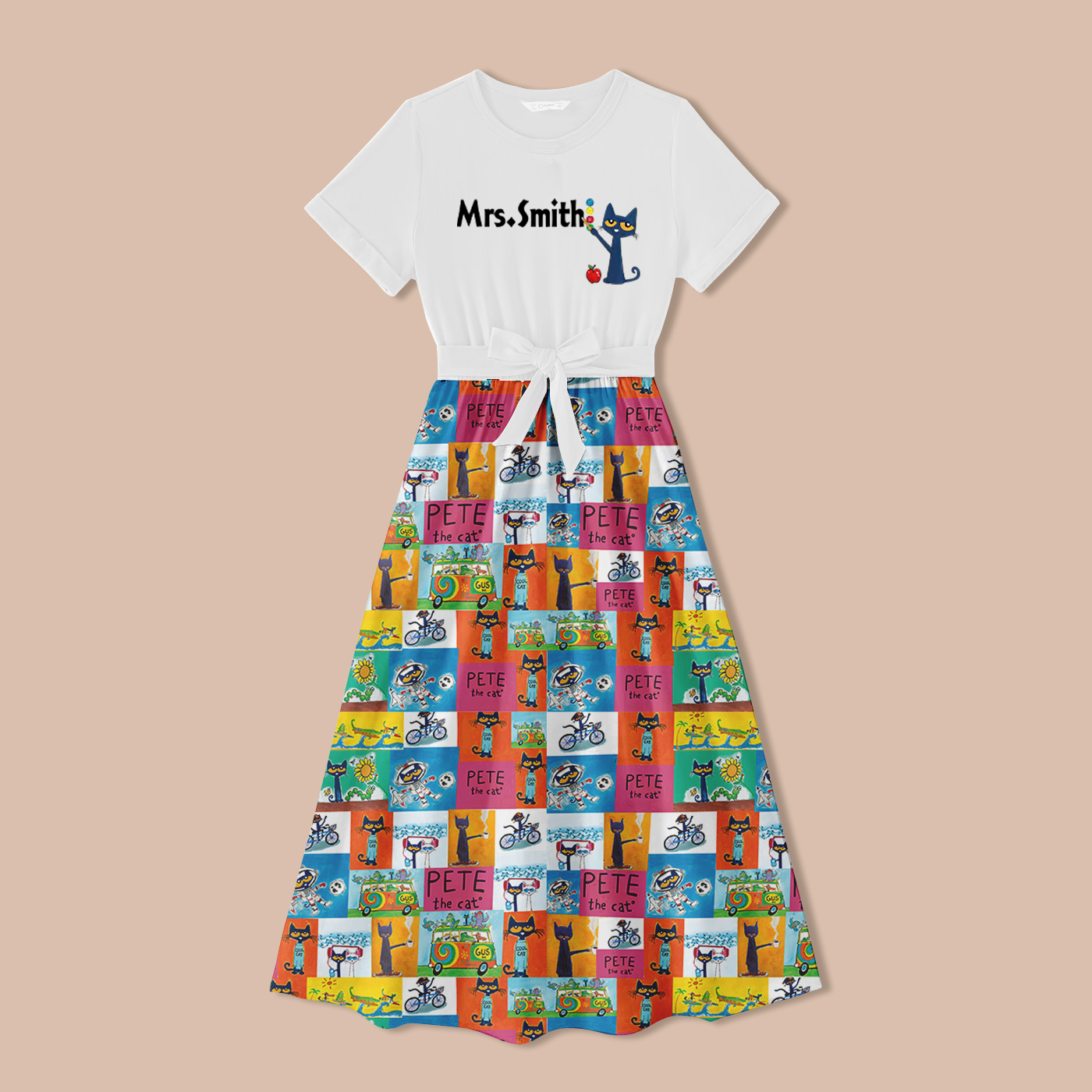 Personalized Name Colorful Smile Cat Teacher One Piece Dress