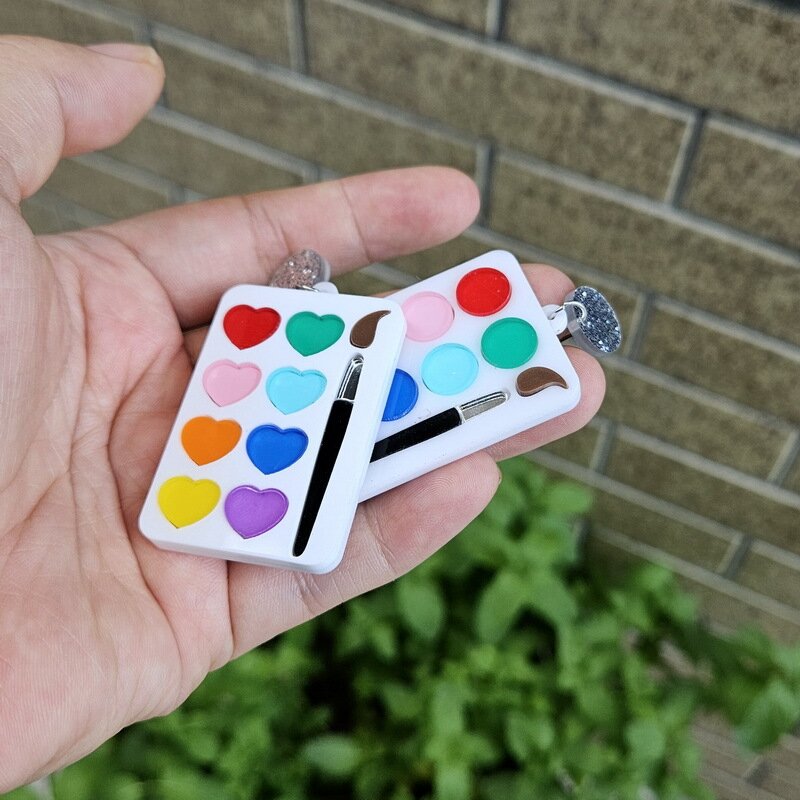 Heart Rainbow Paint Dish Brush Acrylic Earrings