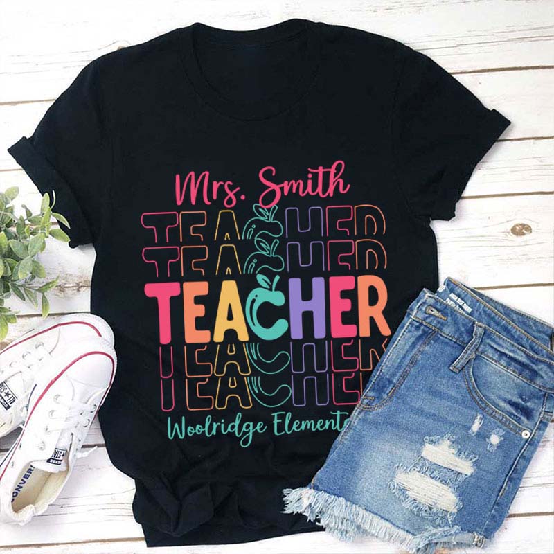 Personalized Colorful Apple Teacher T-Shirt