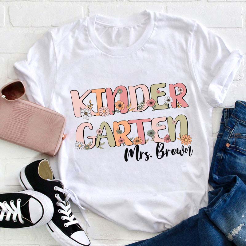 Personalized Name And Grade Flowers Teacher T-Shirt