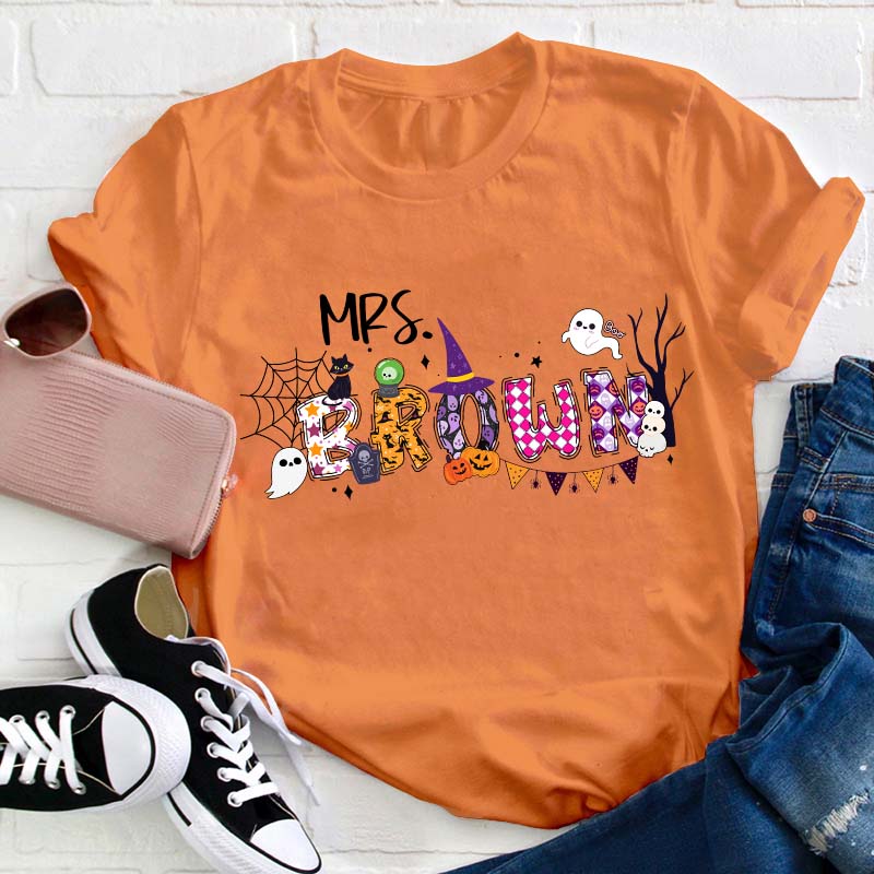 Personalized Name Happy Halloween Teacher T-Shirt