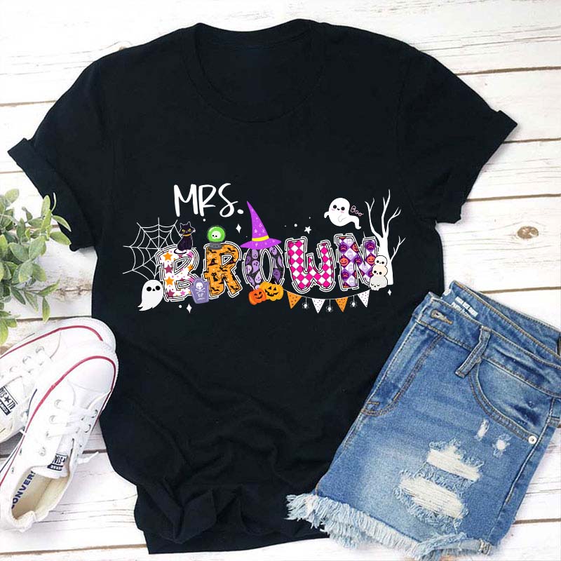 Personalized Name Happy Halloween Teacher T-Shirt