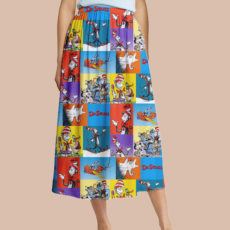 The Cat In The Hat Daily Routine Teacher Autumn Printed Midi Skirt