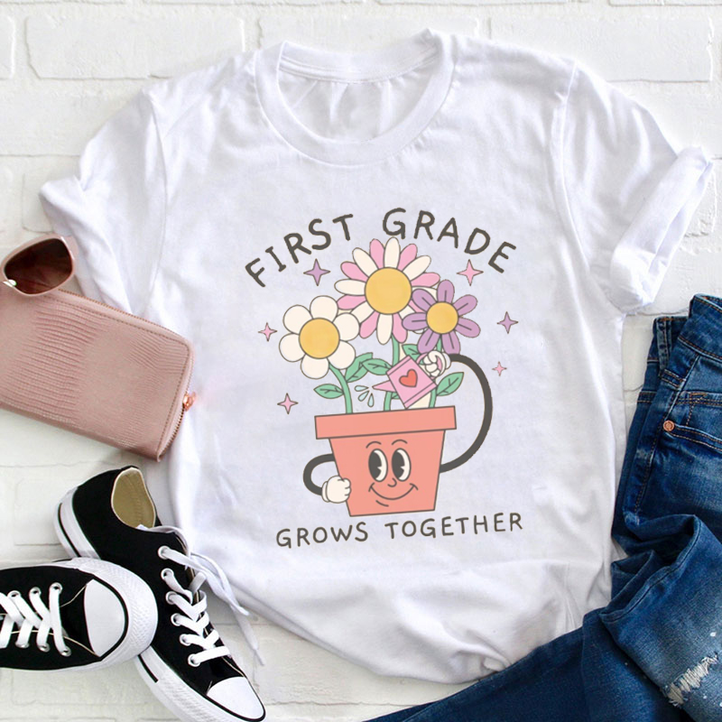 Personalized Grade Grows Together Teacher T-Shirt