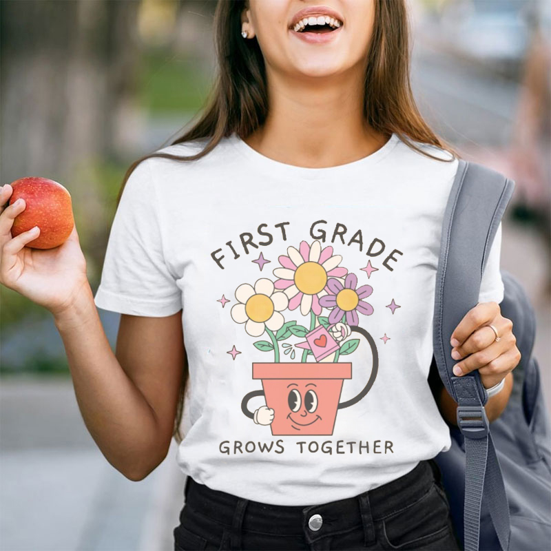 Personalized Grade Grows Together Teacher T-Shirt