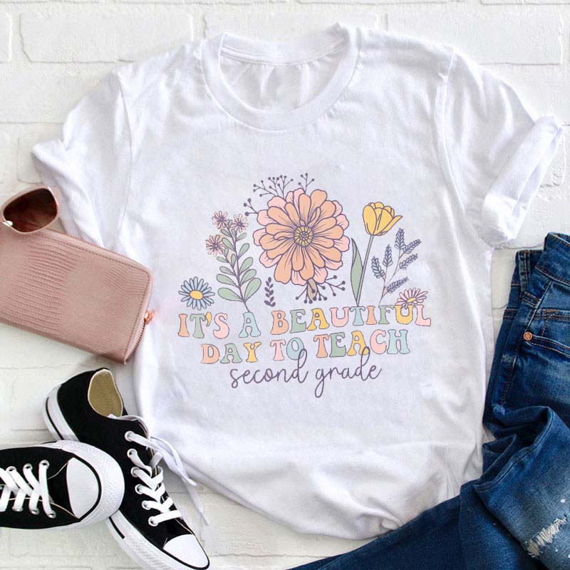 Personalized Grade It's A Beautiful Day To Teach Teacher T-Shirt