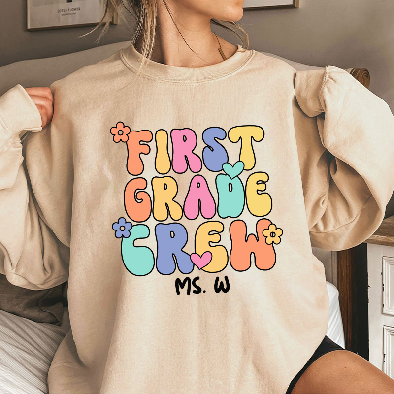 Personalized Grade And Name Crew Teacher Sweatshirt