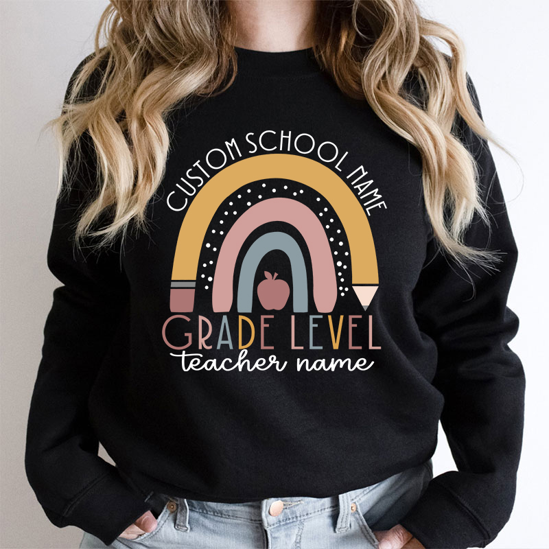Personalized Name Rainbow Apple Teacher Sweatshirt